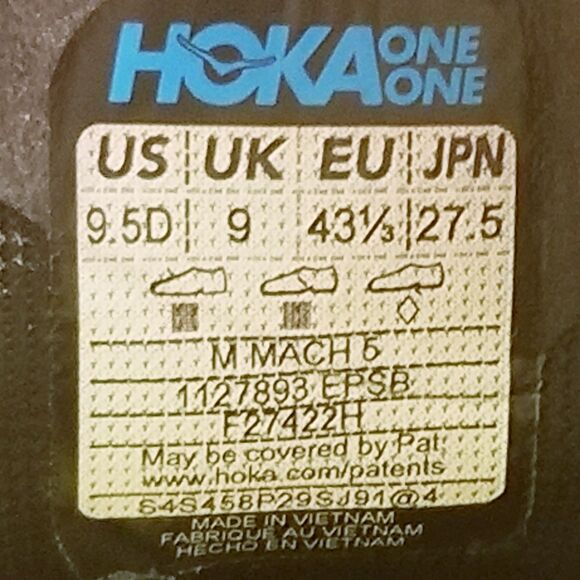 Hoka One One Mach 5 Men Size 9.5 Evening Primrose Scuba Blue Running 1127893EPSB - Picture 7 of 7